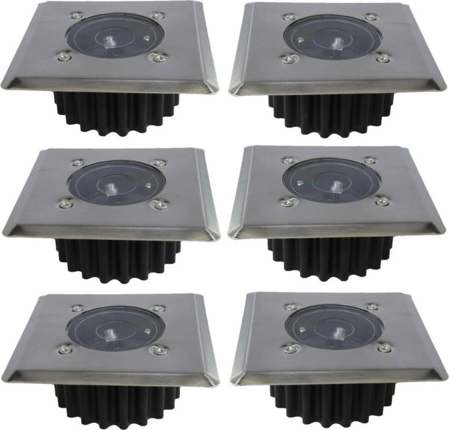 Gerimport grondspot solar tuinverlichting 6x zilver zwart vierkant