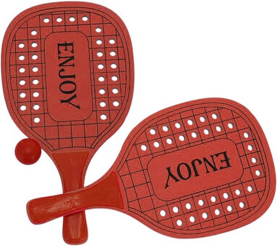 Gerimport Houten beachball set rood Strand balletjes Rackets batjes en bal Tennis ballenspel