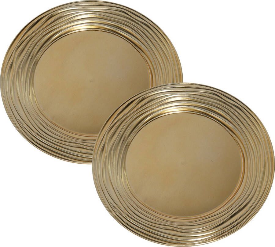 Gerimport Set van 2x stuks kerstdiner onderborden rond goud glimmend 33 cm Onderborden