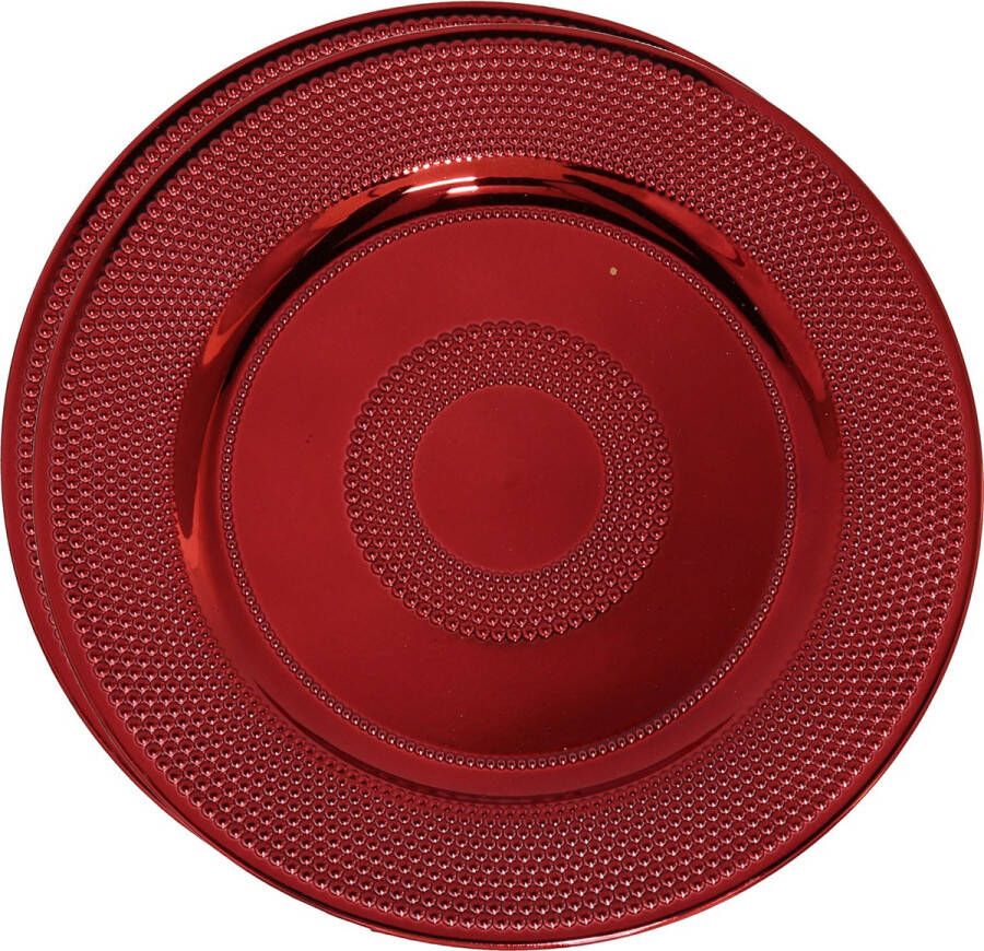 Gerimport Set van 2x stuks kerstdiner onderborden rond rood glimmend 33 cm Onderborden