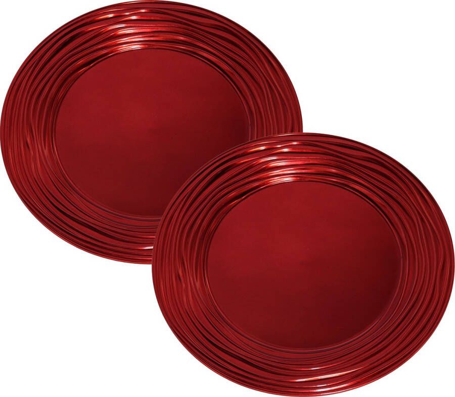 Gerimport Set van 2x stuks kerstdiner onderborden rond rood glimmend 33 cm Onderborden