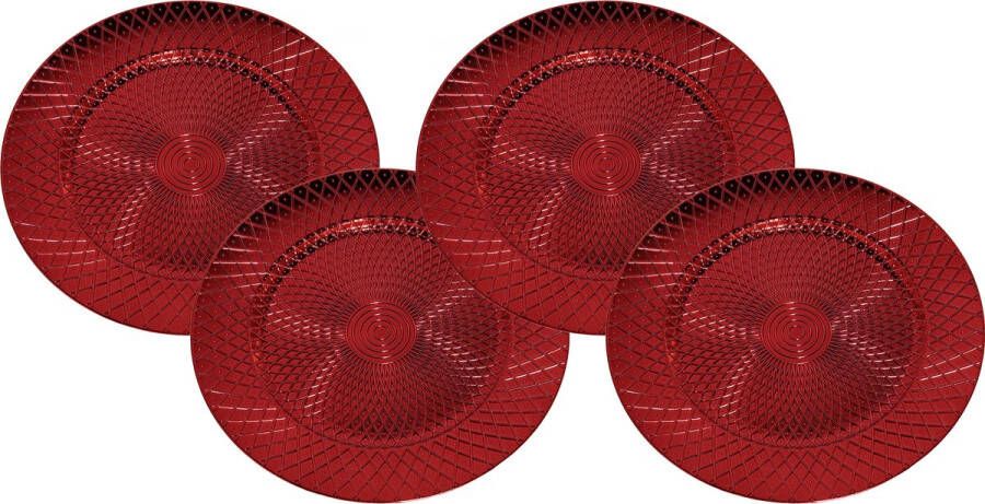 Gerimport Set van 12x stuks kerstdiner onderborden rond rood glimmend 33 cm Onderborden