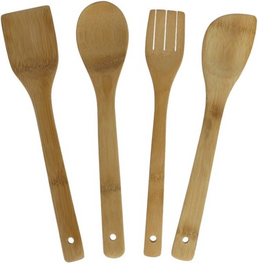 Gerimport Gerim Kitchen Solutions set keukenlepels pollepels 4 stuks hout 30 cm Keukenspatels