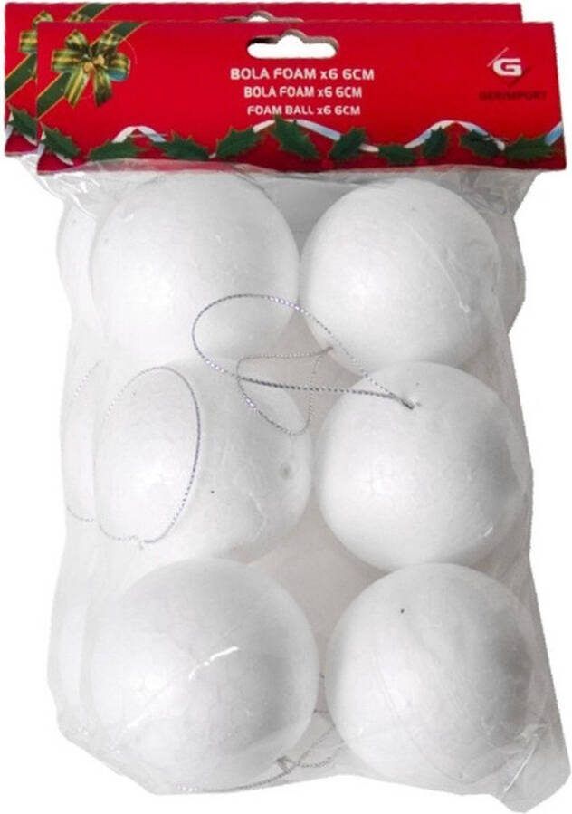 Gerimport Piepschuim ballen bollen 12x stuks D6 cm met lusjes DIY hobby decoratie balletjes