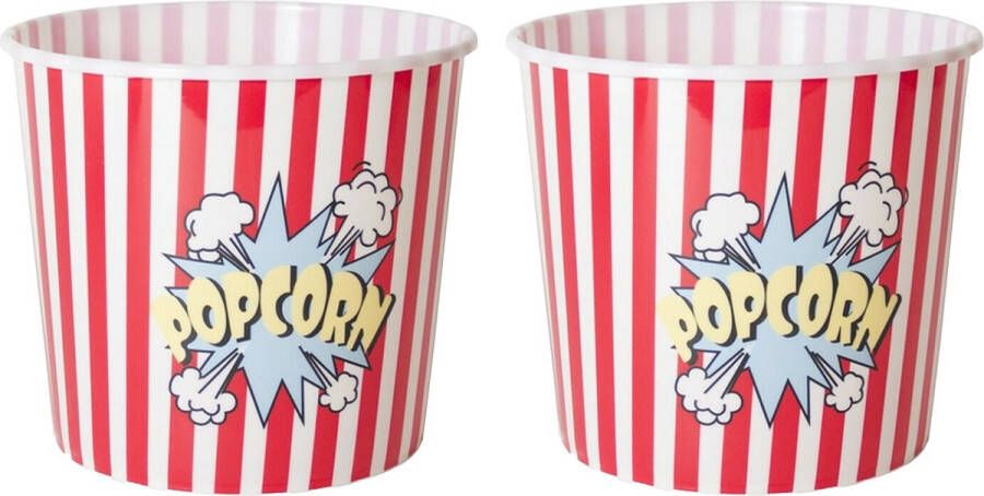 Gerimport Popcorn bak 2x rood wit kunststof D21 7 liter herbruikbaar Snack en tapasschalen