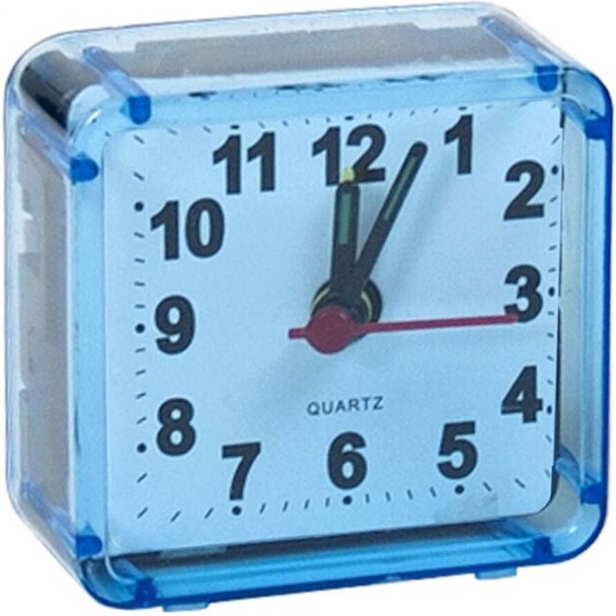 Gerimport Reiswekker alarmklok analoog licht blauw kunststof 6 x 3 cm klein model Wekkers