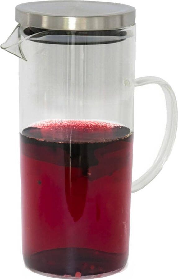 Gerimport Sapkan schenkkan karaf met deksel 1.5 liter 1500 ml transparant glas rvs deksel 18 x 23 cm