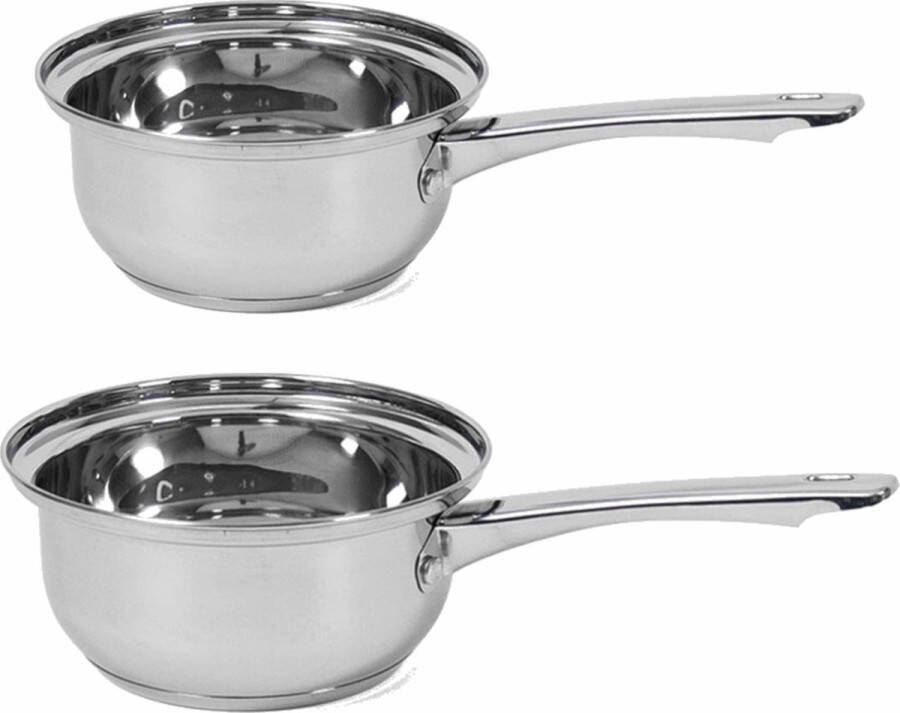 Gerimport Set van 2x Rvs steelpannen sauspannen London 16 en 14 cm Kookpannen 2 liter en 1 5 liter