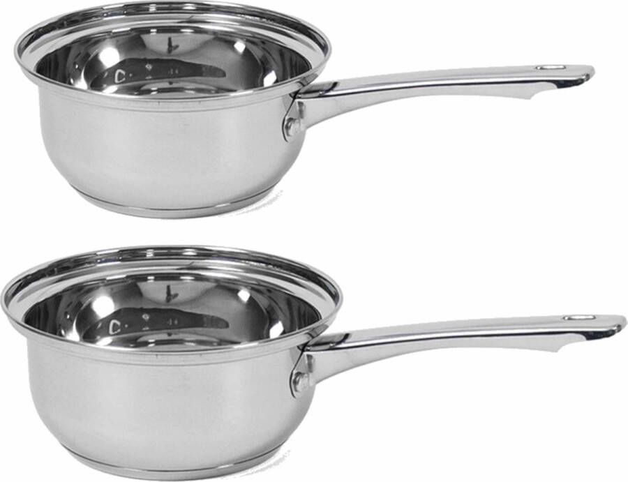 Gerimport Set van 2x Rvs steelpannen sauspannen Manhattan 16 en 14 cm Kookpannen 2 liter en 1 5 liter