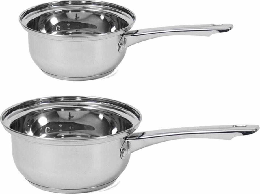 Gerimport Set van 2x Rvs steelpannen sauspannen Manhattan 18 en 14 cm Kookpannen 3 liter en 1 5 liter