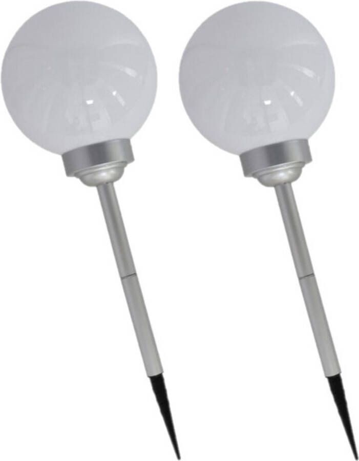 Gerimport Set van 2x stuks solar tuinlampen prikspots grote bol op zonne-energie 56 cm Prikspots tuinverlichting