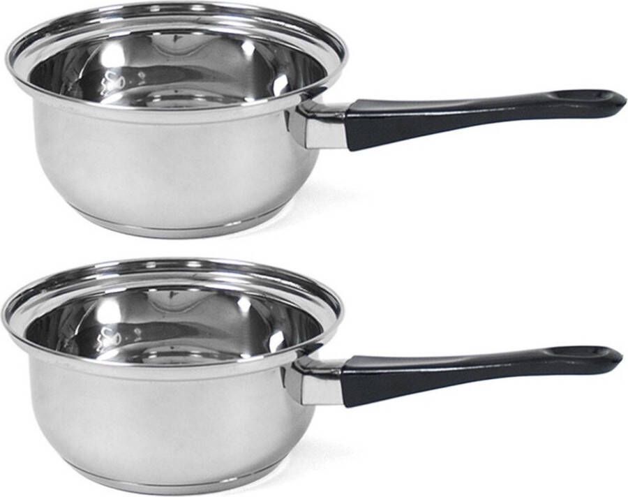 Gerimport Set van 2x stuks steelpannen sauspannen London 16 cm 2 liter Voor o.a. saus en jus Steelpannetjes