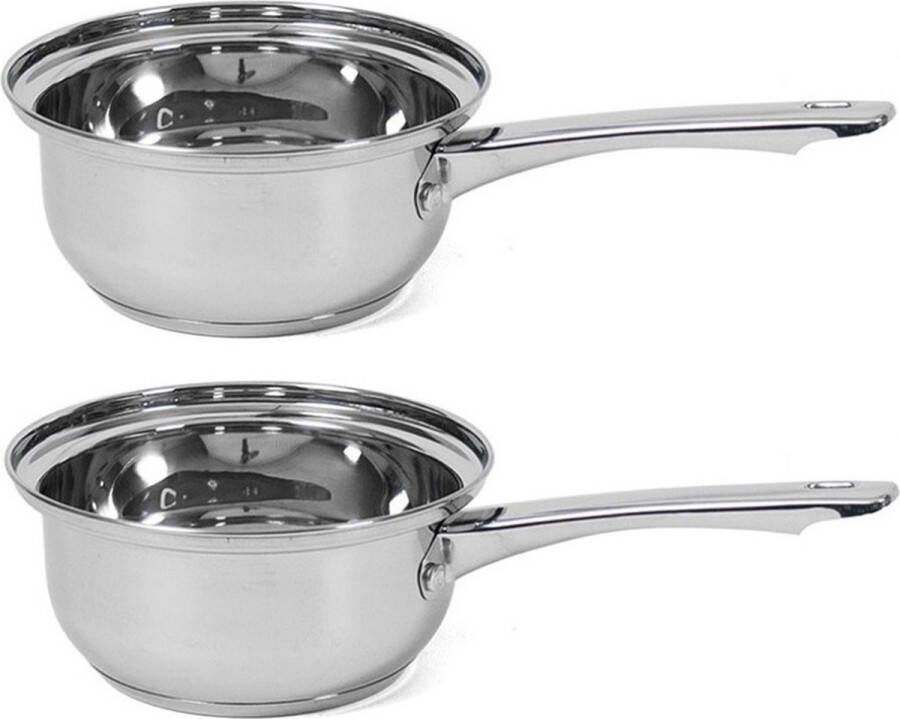 Gerimport Set van 2x stuks steelpannen sauspannen Manhattan 14 cm 1 5 liter Voor o.a. saus en jus Steelpannetjes