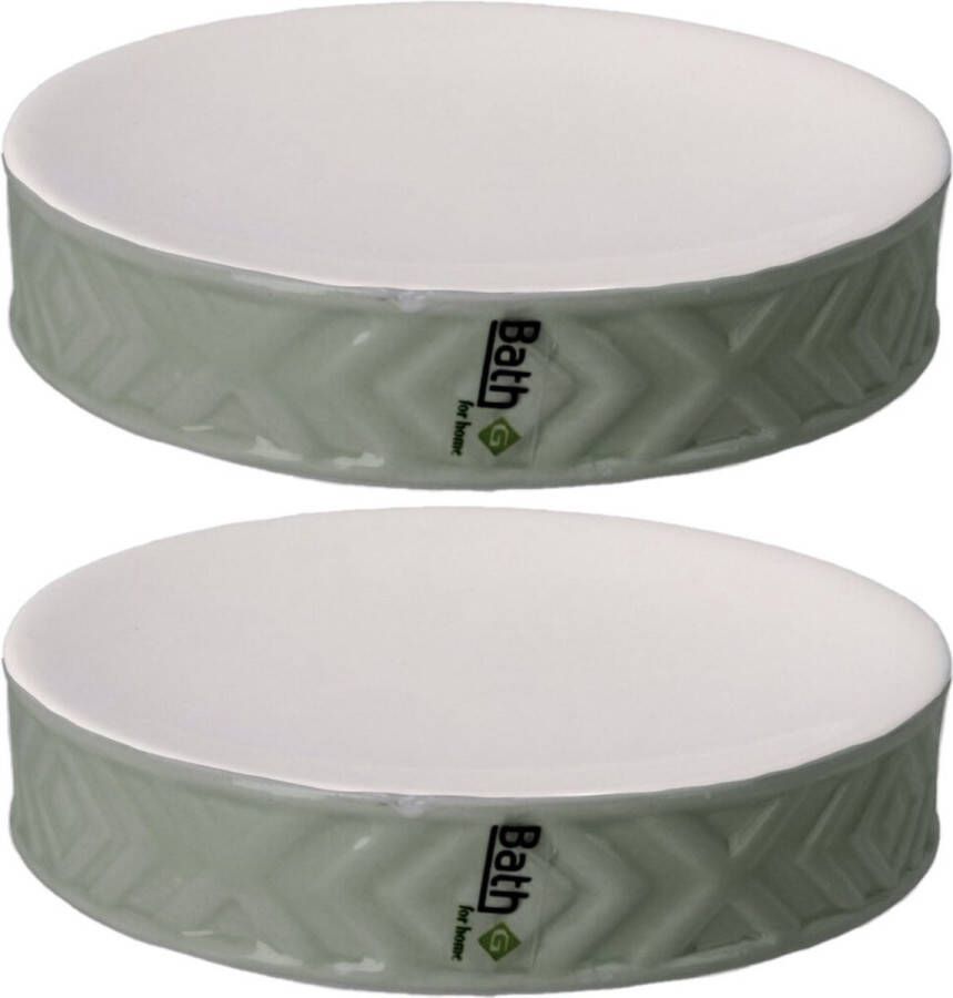 Gerimport Set van 2x stuks zeephouders zeepbakjes groen wit keramiek 10 cm Toilet badkamer keuken accessoires