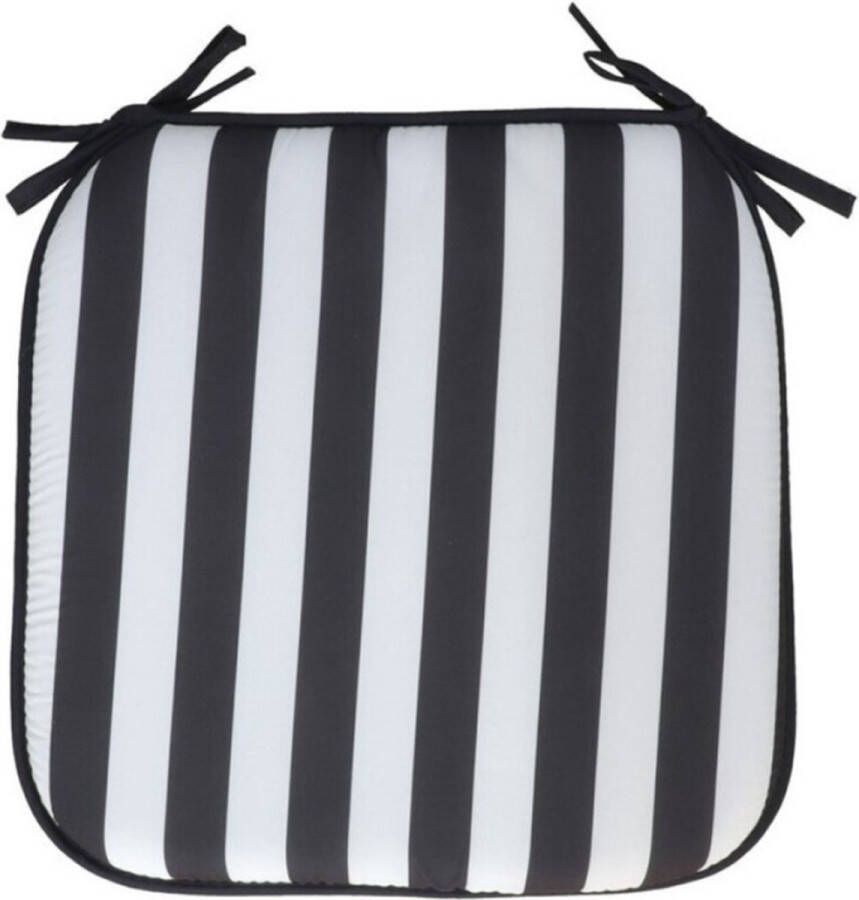 Gerimport Stoelkussen Anna binnen buiten zwart wit 39 x 39 x 3 cm polyester