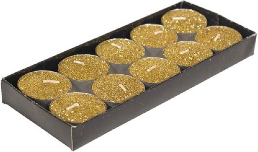 Gerimport Gerim waxinelichtjes kaarsjes- 10x goud glitters 3 5 cm Waxinelichtjes