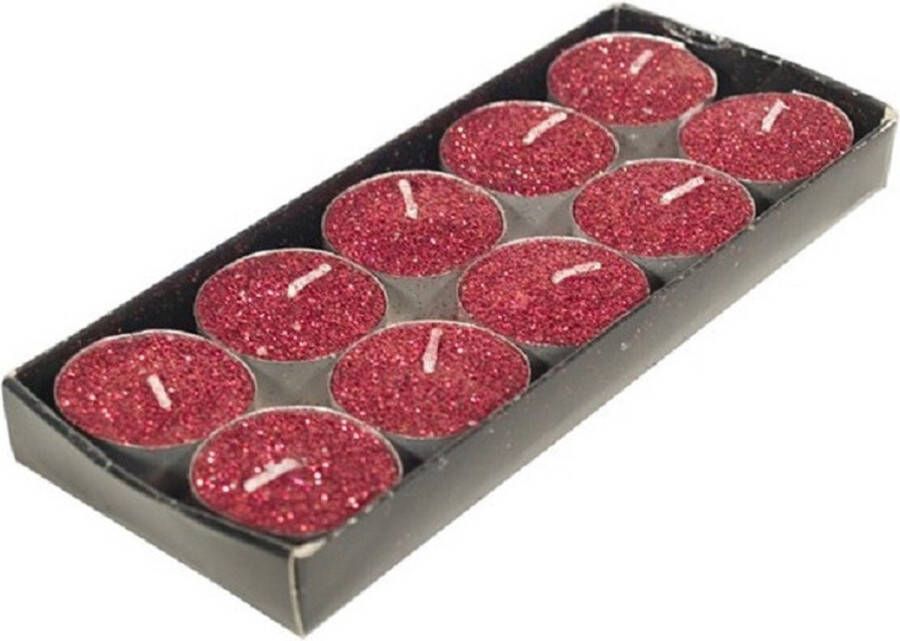 Gerimport Gerim waxinelichtjes kaarsjes- 10x rood glitters 3 5 cm Waxinelichtjes