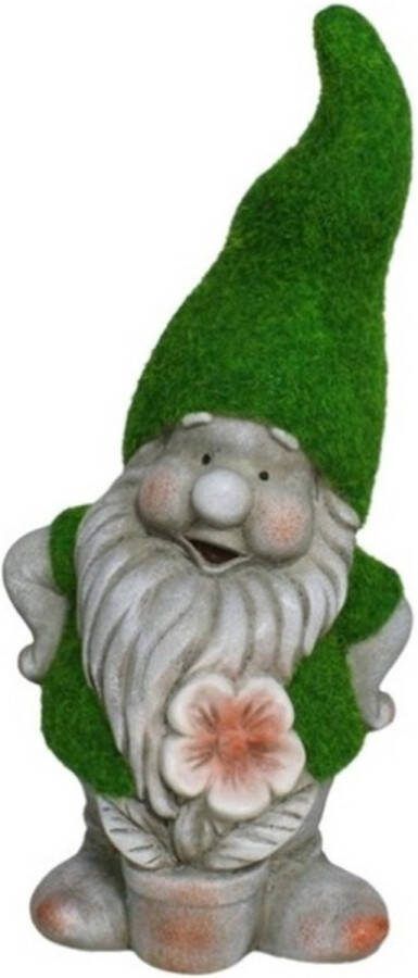Gerimport tuinkabouter beeldje Dwarf Okkie Polystone grasgroene muts 32 cm