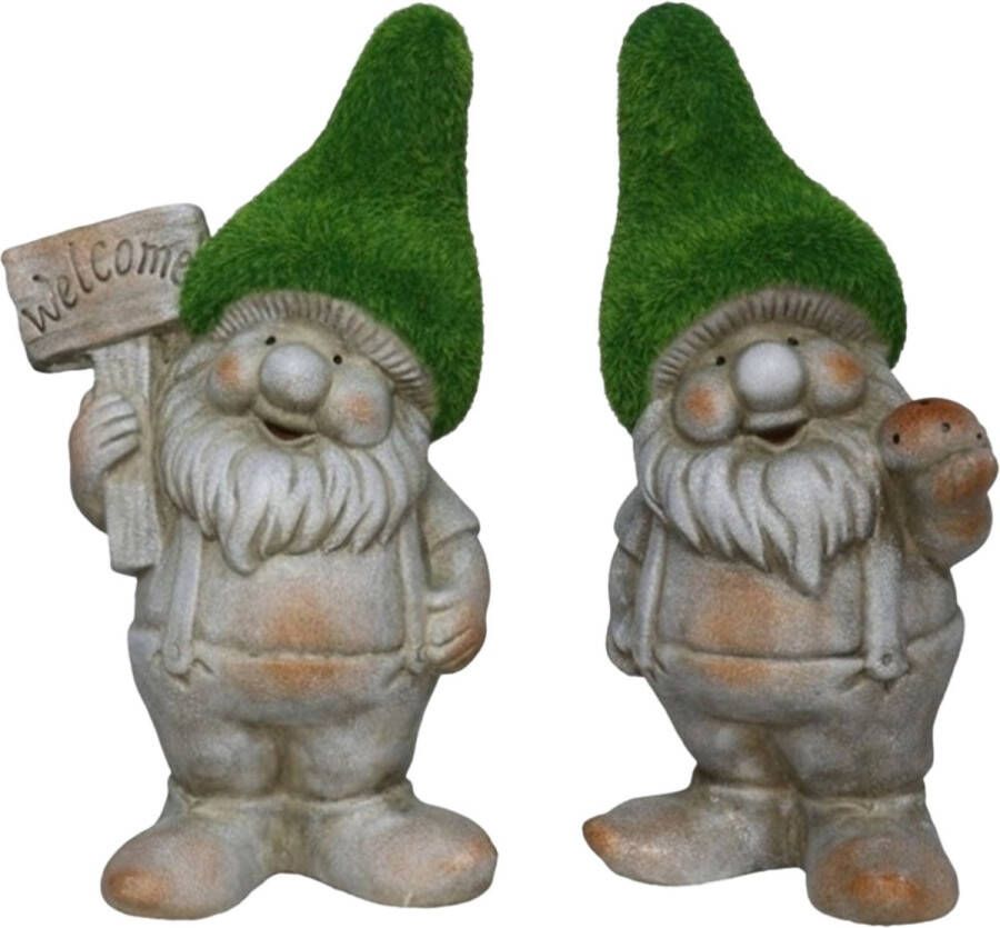 Gerimport Tuinkabouter beeldje set van 2 Dwarf Barry en Steef grasgroen 28 cm polystone