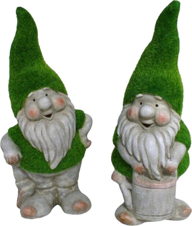 Gerimport Tuinkabouter beeldje set van 2 Dwarf Sammy en Manuel grasgroen 32 cm Polystone