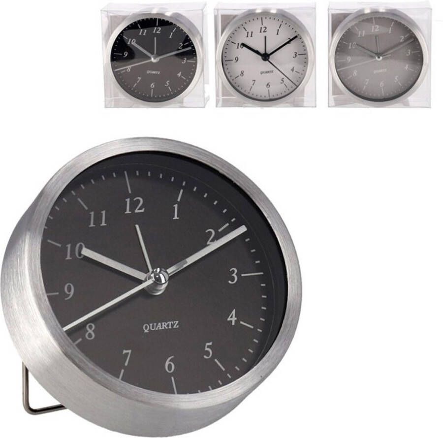 Gerimport Wekker alarmklok analoog zilver grijs aluminium glas 9 x 2 5 cm staand model Wekkers