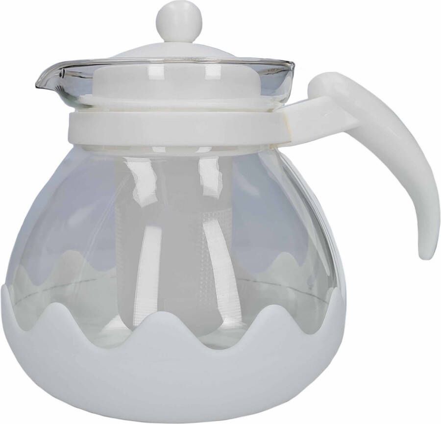 Gerimport Witte theepot van glas met thee filter infuser 1 25 liter Theepotten theekannen