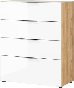 GERMANIA Ladekast OAKLAND met 4 laden. fronten en bovenblad met glas-inlay.