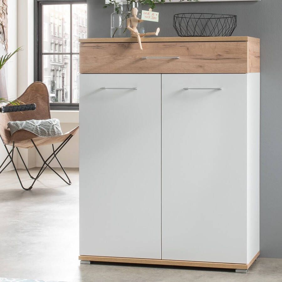 Germania Schoenenkast Stoffel 89cm met 2 deuren & 1 lade wit eik