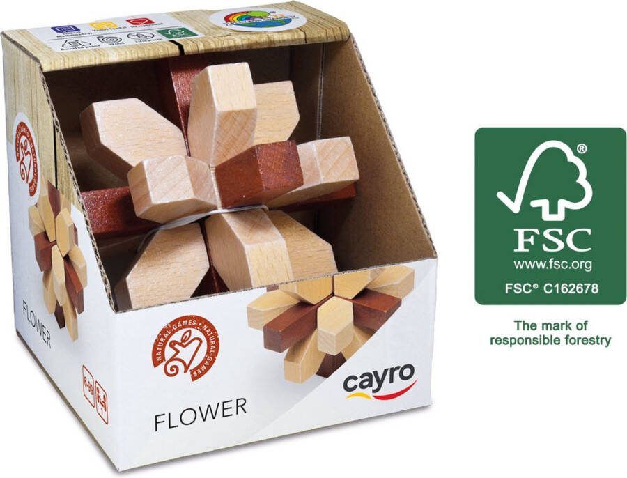 Geronimo Games Cayro Flower Puzzel Hout Breinbreker 10x10 CM Geschikt vanaf 6 Jaar