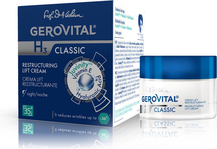 Gerovital H3 Classic Hydraterende nachtcrème 35+ Anti-age Hyaluronzuur en Vitamine E 50ml antirimpeleffect rijpe en droge huid geriatrisch effect