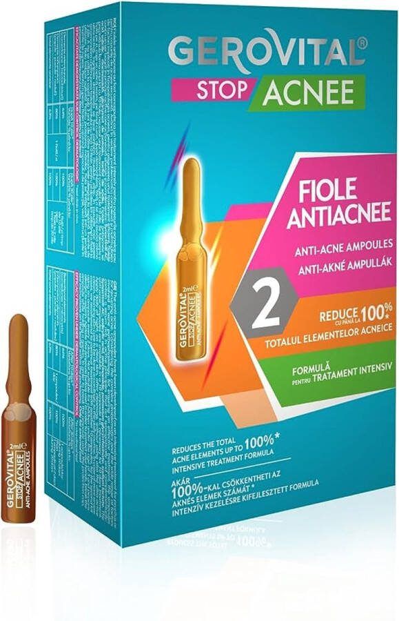 Gerovital Stop acne ampullen Gezichtsserum intensieve behandeling acneverzorging 10 ampullen x 2ml salicylzuur en Niacinamide acne verwijderen set acnehuid