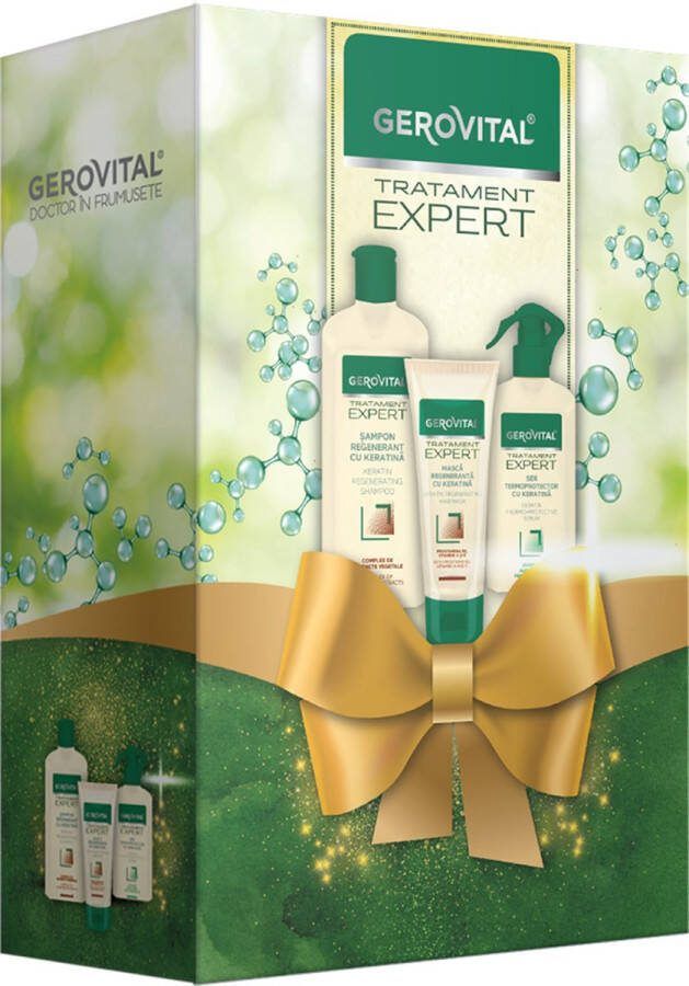 Gerovital tratament expert haar keratine set Kerstcadeau vrouw Kerst haarverzorging geschenksets keratine regenererende shampoo haarmasker keratine serum thermo protective serum geurengeschenksets 3 en 250ml 150ml