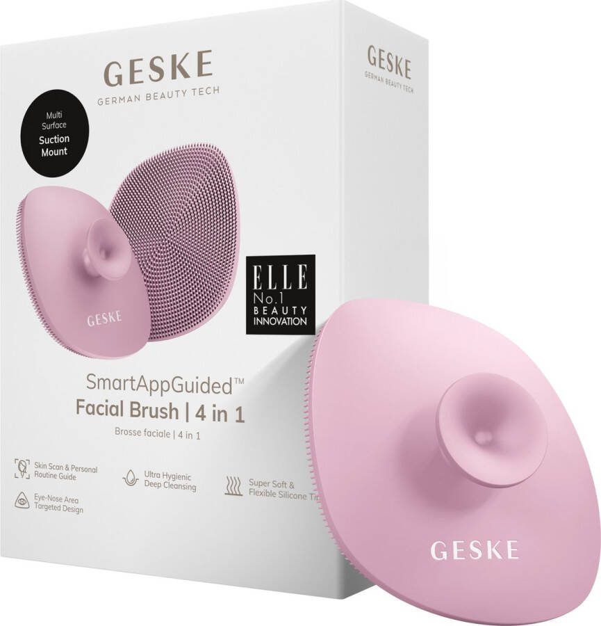 GESKE SmartAppGuided™ Facial Brush 4 in 1 Gezichtsreinigingsborstel met handvat Zachte siliconen borstel Professionele gezichtsreiniging Gezichtsreinigingsapparaat Huidreiniging