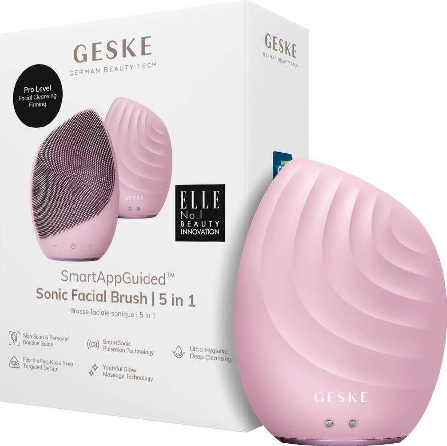 GESKE SmartAppGuided™ Facial Brush 5 in 1 Elektrische gezichtsreinigingsborstel Zachte siliconen borstel Professionele gezichtsreiniging Gezichtsreinigingsapparaat Gezichtsmassager