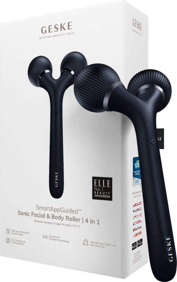 GESKE SmartAppGuided™ Sonic Facial & Body Roller 4 in 1 Dermaroller Apparaat voor gezicht en lichaam Dermarol Professionele gezichtsroller Verstevigt en definieert lichaam en gezicht
