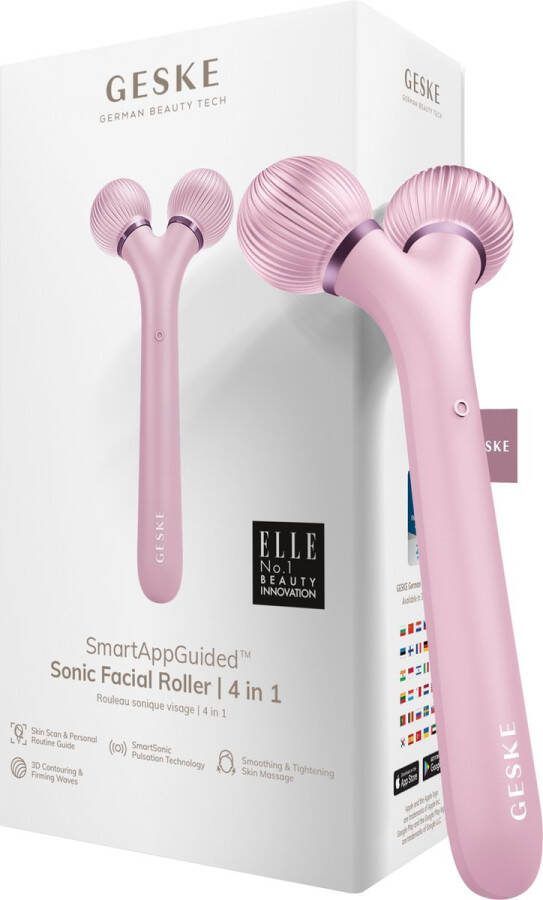 GESKE SmartAppGuided™ Sonic Facial Roller 4 in 1 Dermaroller Apparaat voor gezicht Dermarol Professionele gezichtsroller Verstevigt en definieert de huid van het gezicht