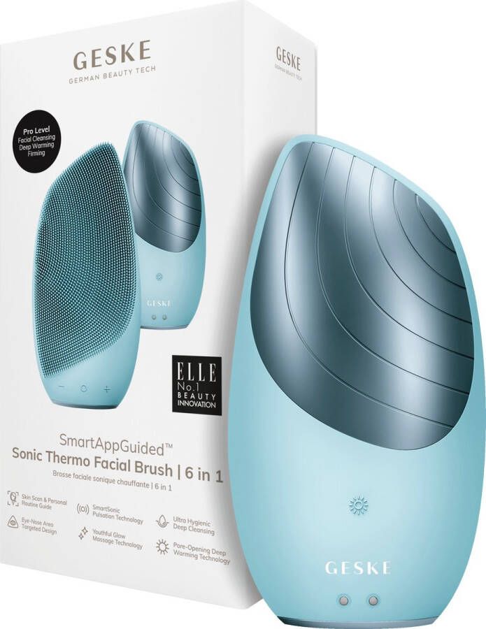 GESKE SmartAppGuided™ Sonic Thermo Facial Brush 6 in 1 Huidreiniging Reinigingsborstel met warmtefunctie Gezichtsmassager Elektrische gezichtsborstel Apparaat voor gezichtsreiniging