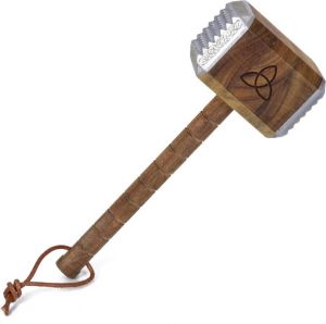 Get Digital getDigital Mjölnir vleeshamer Thor hamer als vleeshamer acaciahout met dubbelzijdige aluminium doppen en runen-versiering