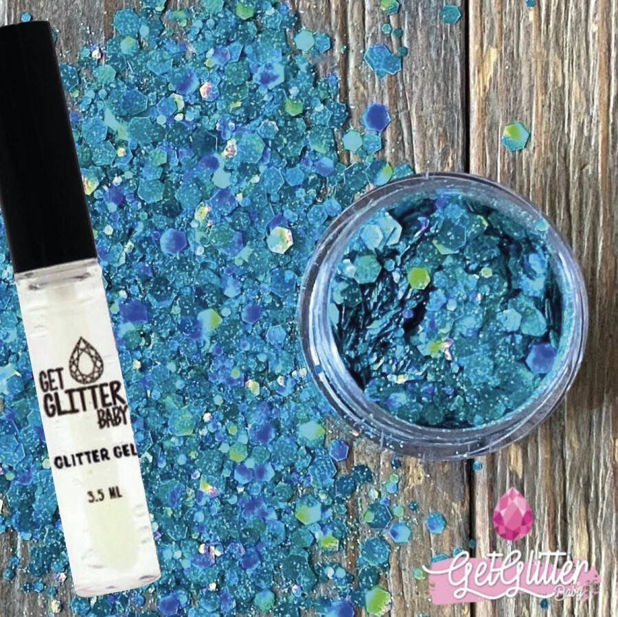 GetGlitterBaby Biologische Biologisch afbreekbare Chunky Festival Glitters voor Lichaam en Gezicht Jewels Groene Blauwe Biodegradable Face Body Glittergel Groen Blauw en Glitter Gel Lijm HuidLijm