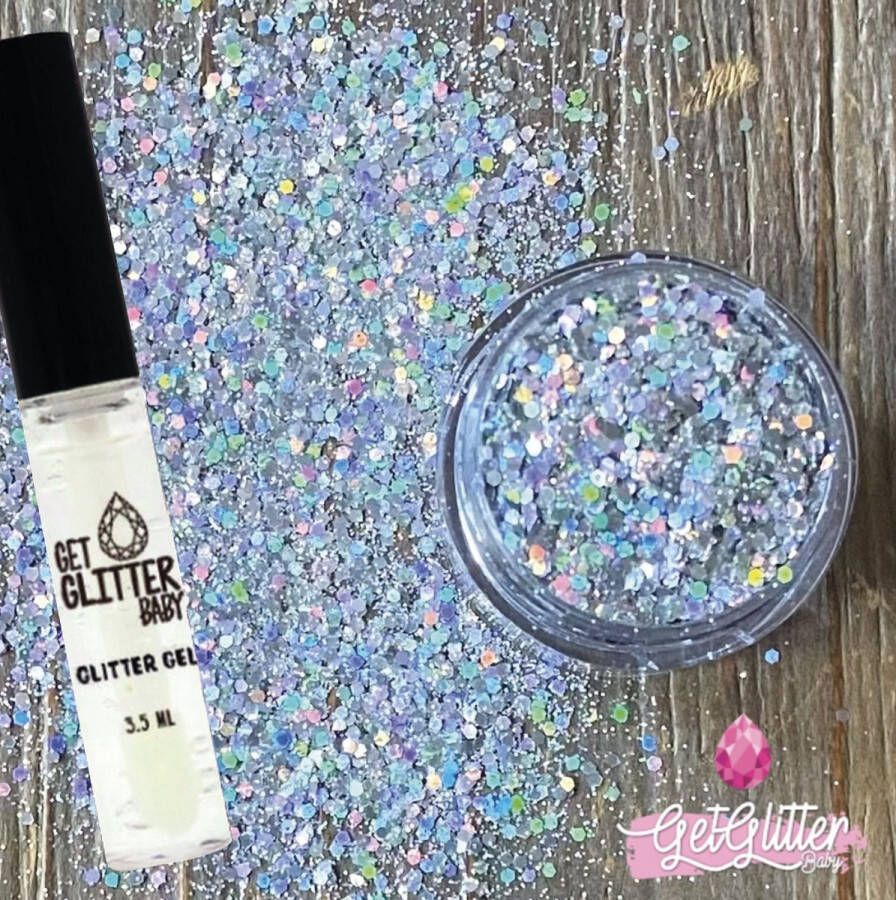 GetGlitterBaby Biologische Biologisch afbreekbare Poeder Festival Glitters voor Lichaam en Gezicht Jewels Zilveren Biodegradable Face Body Glittergel Zilver Silver en Glitter Gel Lijm HuidLijm