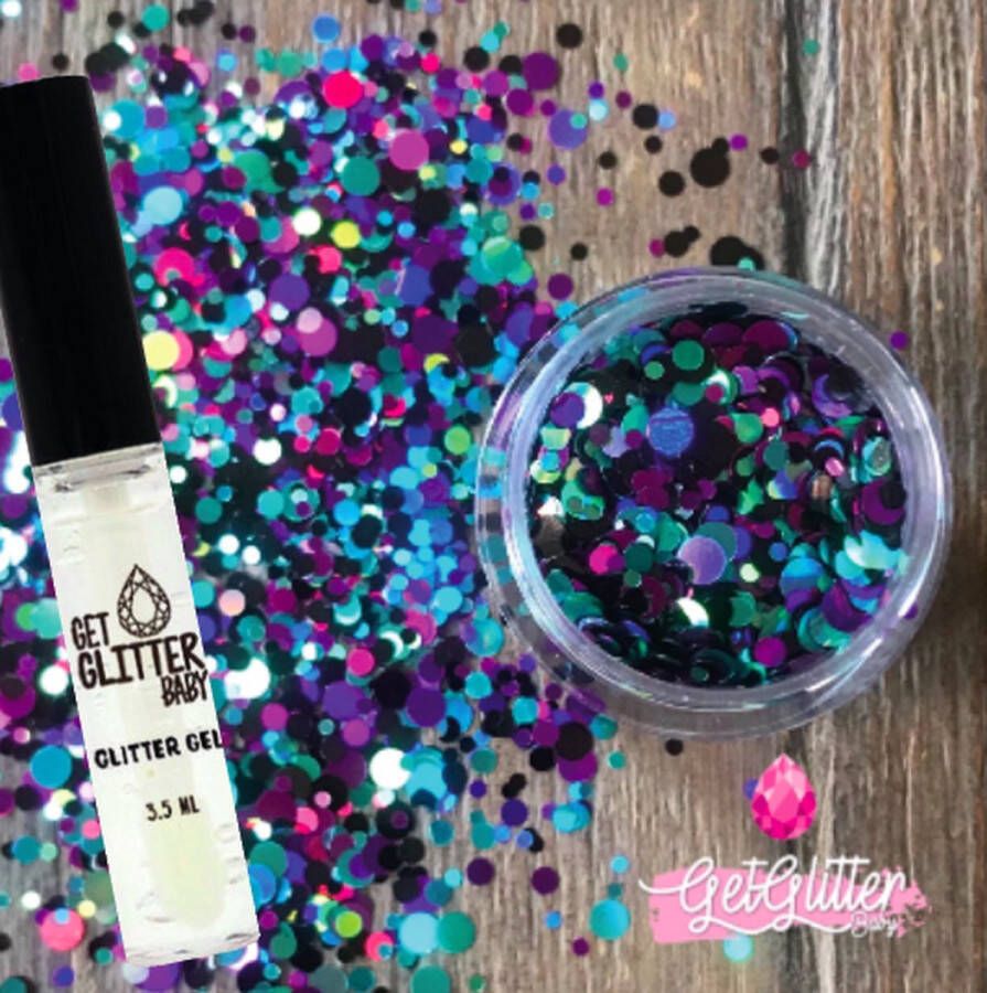 GetGlitterBaby Chunky Festival Glitters voor Lichaam en Gezicht Face Body Jewels Glitterlijm Gel Glittergel Paars Blauw Zwart en Glitter Lijm HuidLijm