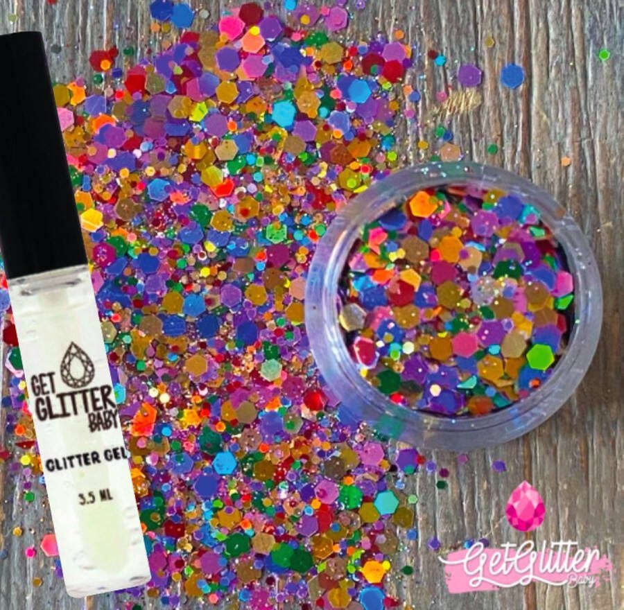 GetGlitterBaby Chunky Festival Glitters voor Lichaam en Gezicht Face Body Jewels Glitterlijm Gel Glittergel Roze Rood Geel Blauw Oranje Groene Paars en Glitter Lijm HuidLijm