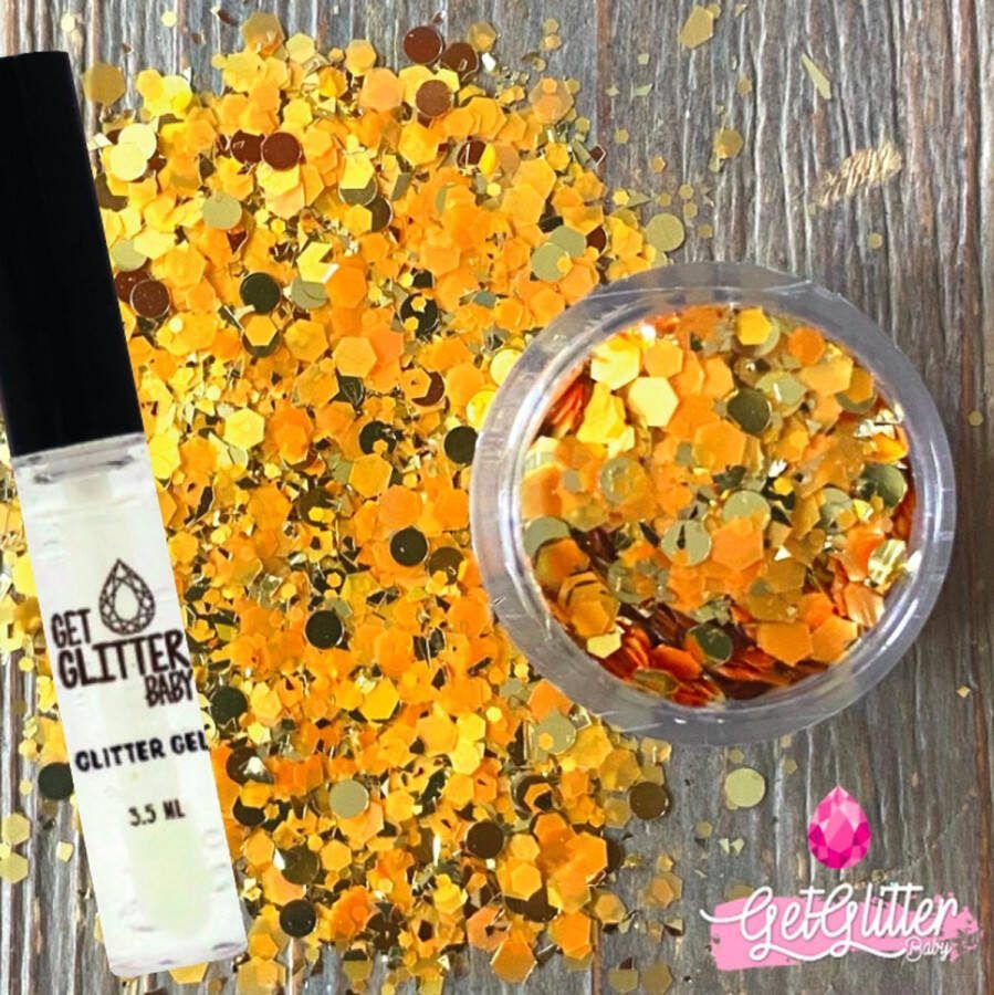 GetGlitterBaby Chunky Festival Glitters voor Lichaam en Gezicht Face Body Jewels Glitterlijm Gel Glittergel Goud Oranje en Glitter Lijm HuidLijm