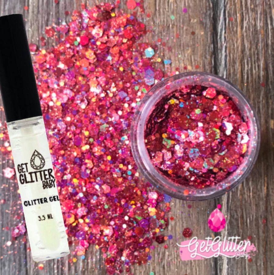 GetGlitterBaby Chunky Festival Glitters voor Lichaam en Gezicht Face Body Jewels Glitterlijm Roze en Glitter Lijm HuidLijm