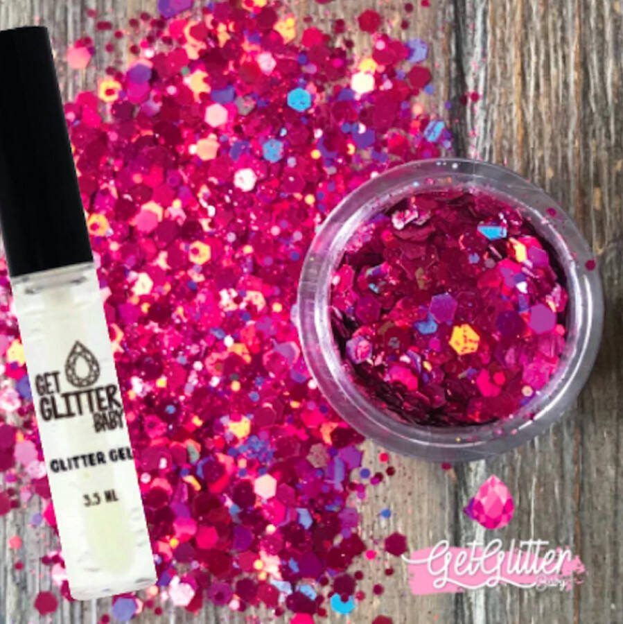 GetGlitterBaby Fel Roze Chunky Festival Glitters voor Lichaam en Gezicht Face Body Jewels Glitterlijm Gel Glittergel Roze Pink en Glitter Lijm HuidLijm