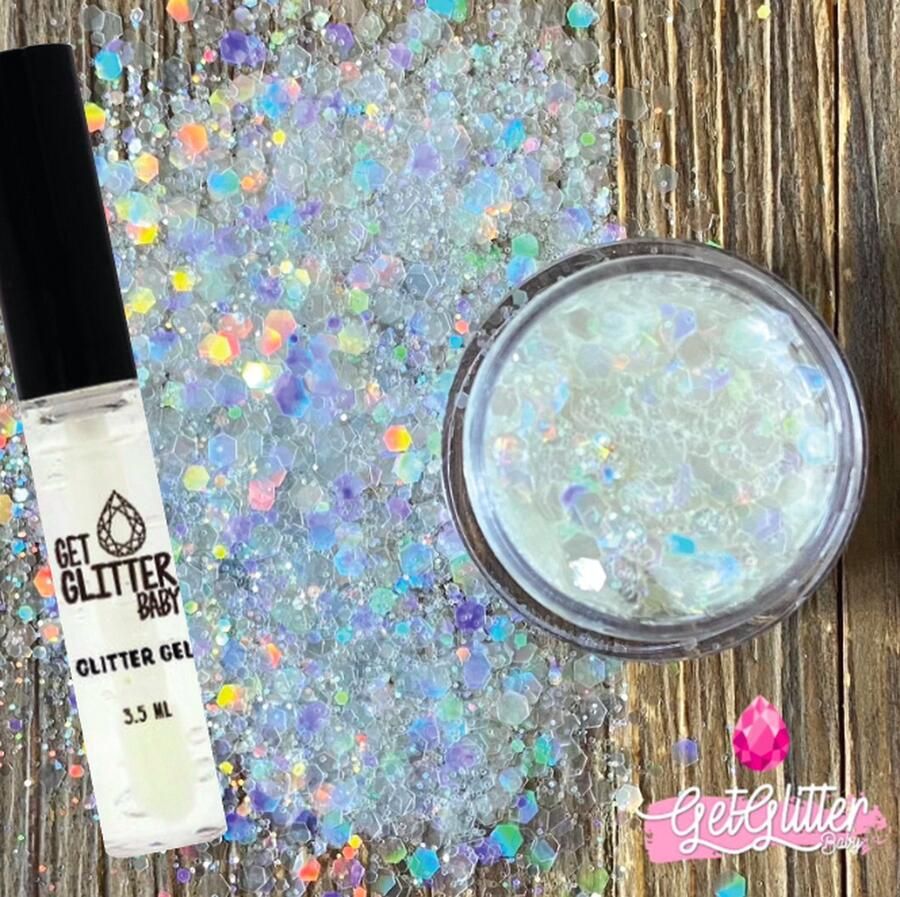 GetGlitterBaby Chunky Festival Glitters voor Lichaam en Gezicht Face Body Jewels Glitterlijm Gel Glittergel Zilver Wit en Glitter Lijm HuidLijm