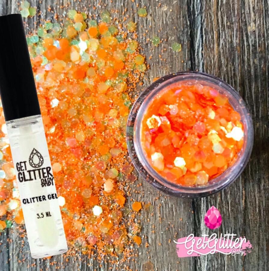 GetGlitterBaby Oranje Chunky Festival Glitters voor Lichaam en Gezicht Face Body Jewels Glitterlijm Gel Glittergel en Glitter Lijm HuidLijm