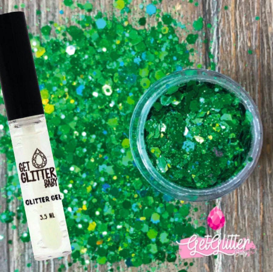 GetGlitterBaby Groene Chunky Festival Glitters voor Lichaam en Gezicht Face Body Jewels Glitterlijm Gel Glittergel Groen en Glitter Lijm HuidLijm
