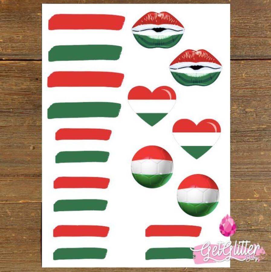 GetGlitterBaby Plak Tattoos Voetbal Tijdelijke Tattoo Sticker Nep Tatoeage Gezicht en Lichaam Schmink Versiering Hongarije Hongaarse Vlag Hungary