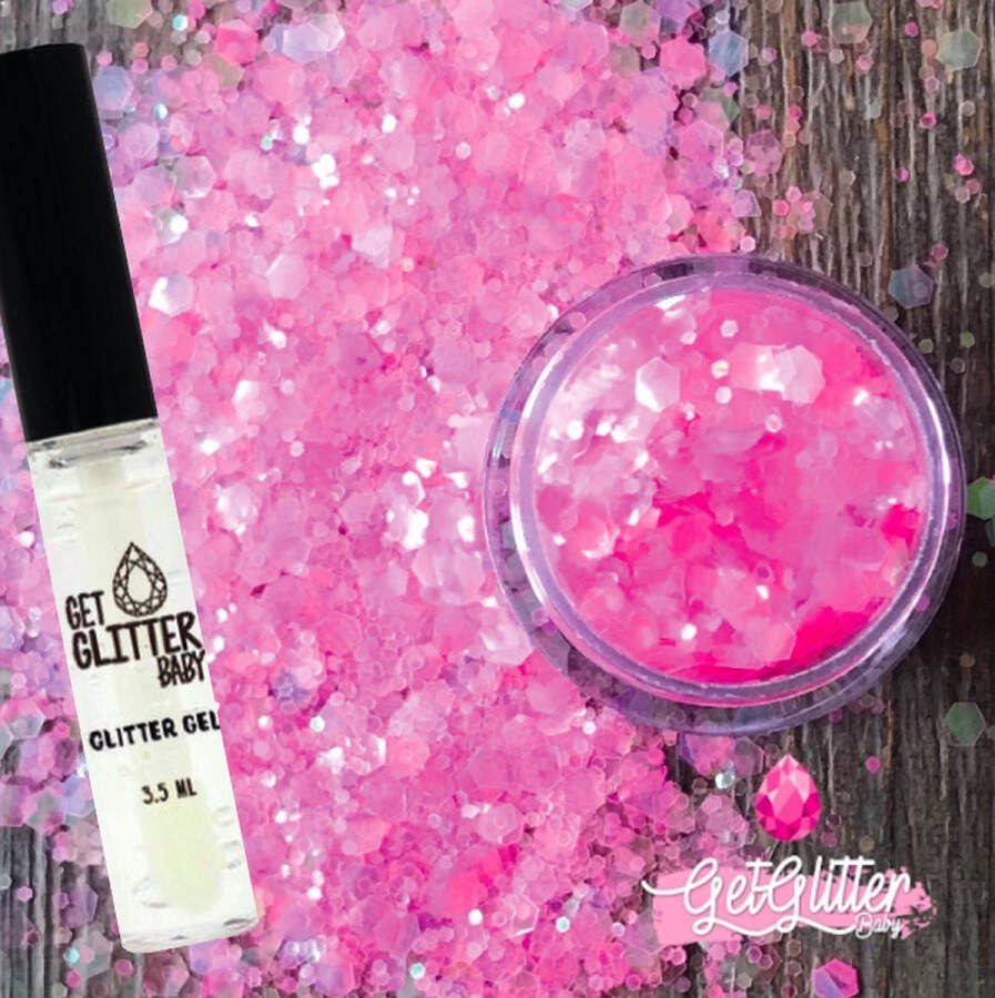 GetGlitterBaby Roze Chunky Festival Glitters voor Lichaam en Gezicht Face Body Jewels Glitterlijm Gel Glittergel Roze Pink en Glitter Lijm HuidLijm